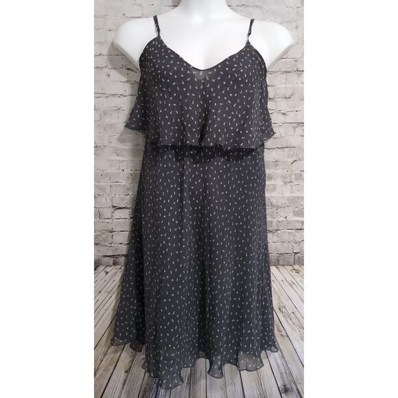 Gold Hawk Dress Silk Womens Medium Floral Print Ruffle Top Spaghetti Strap - Picture 3 of 8